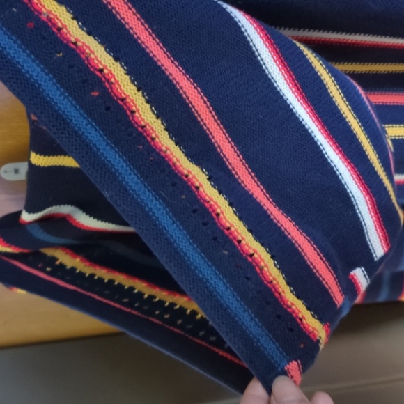 Chic Navy Blue Cotton Sweater with Multicolor Stripes - - Picture 7 of 9